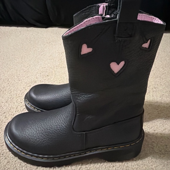 Dr. Martens Other - Dr Doc Martens Girls 3 Bex Heart Cut-Out Cowboy Boots Leather Black Zipper NEW